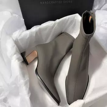 New Square Ankle Boots Autumn Comfortable Soft Leather High Heel Boots Women s Fashion Zipper Simple Temperament Women s Shoes 35