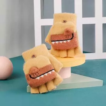 Новый стиль детские перчатки для 4-10 лет с бархатными полупальцами, откидные, мультяшные детские перчатки из норкового бархата для согревания зимой