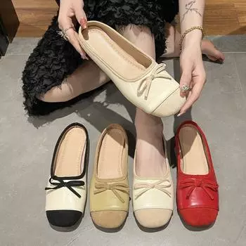 New Style Fashion Women Flat Strap Boat Shoes Square Toe Slip on Slippers for Woman Ballet Flats Comfortable Bow Women s Sandals 35 красный