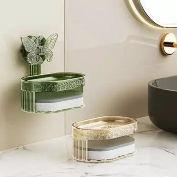 New Suction Cups Soap Discs Sponge Bathroom Shelves Soap Holders Home Wall Mounted Non-perforated Draining Butterfly Soap Dish золотой