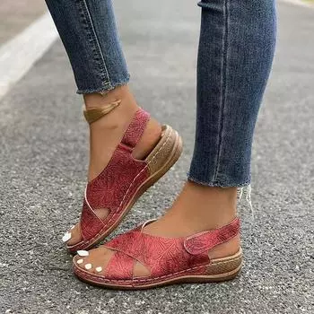New summer 2025 sandals women s retro wedge heel sewing shoes women s slippers 36 красный
