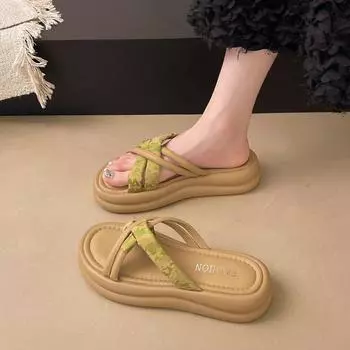 New summer new leopard print cross daily versatile casual temperament simple outer wear thick-soled comfortable slippers 35 зелёный
