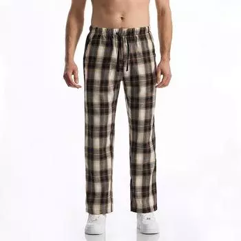New Summer Plaid Men s Casual Drawstring Pants Straight Trousers For Male Harajuku Hip-hop Pants Outdoor Daily Trousers 3XL кофейный