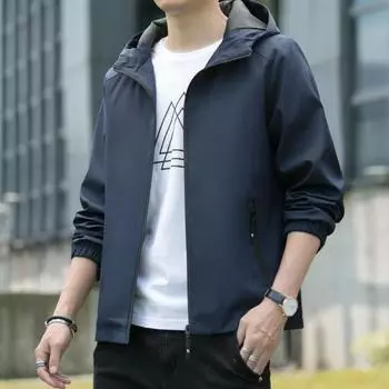 New Summer Simple Men s Jacket for Wear Regular Long-sleeved Fashion Urban Hooded Collar Jacket M