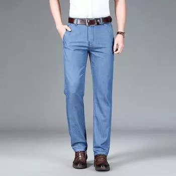 New Summer Tennis Jeans Men s Middle-aged Business High-waist Pants Loose Ice Silk Pants 28