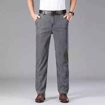 New Summer Tennis Jeans Men s Middle-aged Business High-waist Pants Loose Ice Silk Pants 29