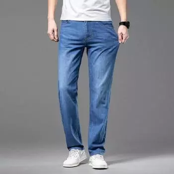New Summer Thin Jeans for Men s Middle-aged Business High-waist Pants Loose Ice Silk Pants 29