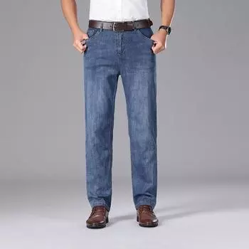 New Summer Thin Jeans for Men s Middle-aged Business High-waist Pants Loose Ice Silk Pants 29