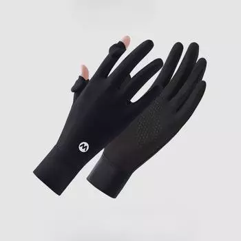 New Sun Protection Gloves for Women Ice Silk Cycling Thin Anti Slip Breathable UV Resistant Finger Exposing Summer Driving Gloves One Size