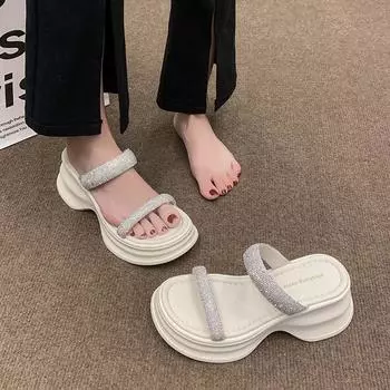 New thick-soled heightening cool slippers for women s summer outer wear, high-end matching skirt, seaside beach slippers for women 34
