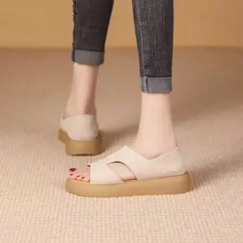 New Thick-soled Shoes for Women s Outerwear Flip-flops 35 бежевый