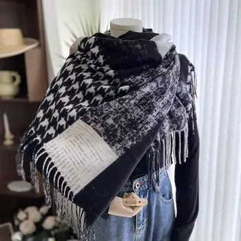 New Thousand Bird Grid Imitation Cashmere Scarf European And American Street Color Blocked Tassel Printed Shawl Women S Winter Warm Scarf 70-180cm