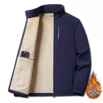 New Velvet Stand Collar Middle-aged and Elderly Fleece Jacket for Men for Men for Men for Double-sided Velvet Lamb Velvet Jacket for Men L синий