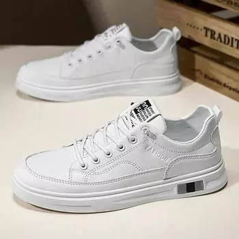 New Versatile Men s Breathable and Lightweight Small White Shoes with Leather Top Low cut Four Seasons Couple Casual Board Shoes 39 чёрный