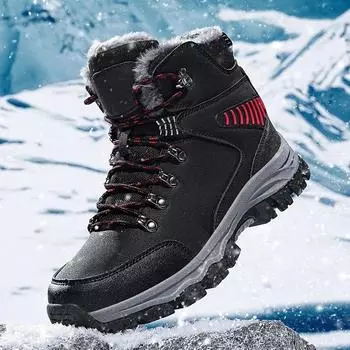 New versatile men s plus size warm sports cotton shoes for outdoor winter fashion with plush anti slip hiking snow boots 39 серый