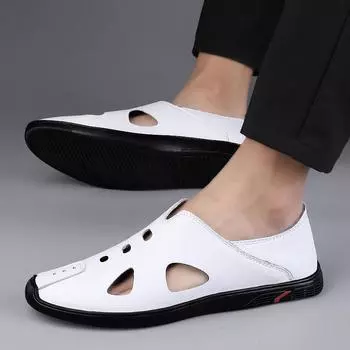 New Versatile Men S Soft Sandals Comfortable Men Summer Leather Men s Slippers Men Roman Summer Toe Box Hollow Out Beach Sandals 37 чёрный