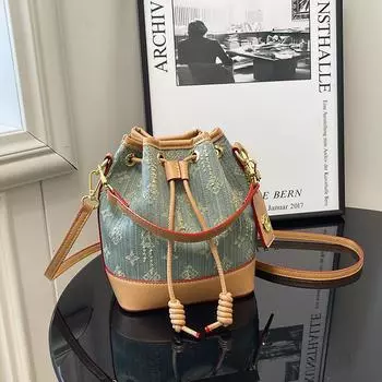 New versatile retro bucket bag New women s bag Fashion and high-end portable shoulder bag Crossbody bag джинсовый синий