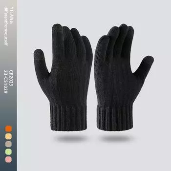 New Warm Men s Knitted Gloves for Cold Protection and Velvet Solid Color Finger Divided Touch Screen Gloves One Size