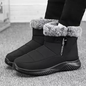 New Waterproof Women s Snow Boots 2025 Fashion Faux Fur Long Plush Ankle Boots Woman Flat Heel Non-Slip Keep Warm Cotton Shoes 36 чёрный