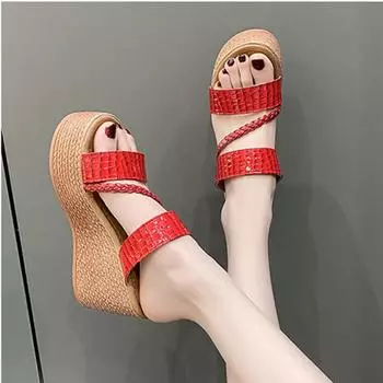 New Wedge Platform Sandals Women Summer 2024 Sexy Open Toe Slide Slippers for Women Heeled Sandals Zapatillas De Mujer Tacon 35 бежевый