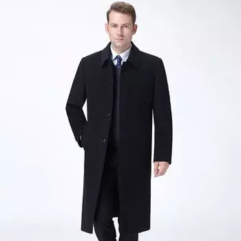 New winter cashmere coat, business casual coat, middle-aged and elderly dad s wool jacket, long windbreaker 170