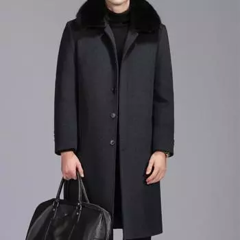 New winter cashmere coat for men, middle-aged dad, long wool windbreaker, removable down liner woolen coat 170