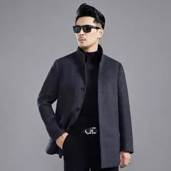 New winter double-sided cashmere coat for men with removable down liner, stand-up collar, thickened high-end wool woolen coat 170