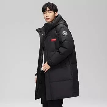 New Winter Down Jacket for Men s Trendy Loose Mid-length Over-knee White Duck Down Couple Hooded Winter Jacket S