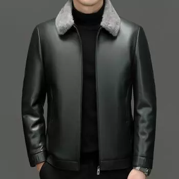 New winter genuine leather down jacket, middle-aged dad s mink collar leather jacket, thickened men s jacket 170