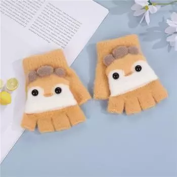 New Winter Gloves for Children, Cartoon Little Penguin, Cute Half-finger Flap, Exposed Pointer, Knitted To Keep Hands Warm average size
