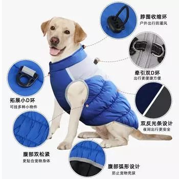 New Winter Pet Cotton-padded Clothes Thickened and Warm Dog Clothes Comfortable and Reflective Pet Clothes XL тёмно-синий