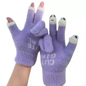 New Winter Warm Gloves for Cold Cycling Leaky Pointer Knitted Plush Gloves Korean Style Touch Screen Thickened Gloves Average Size