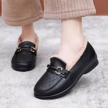 New Winter Women s Beanie Shoes Plus Velvet Warm and Stylish Outer Casual Shoes Slip-On Flat Mother s Cotton Shoes for Women 36