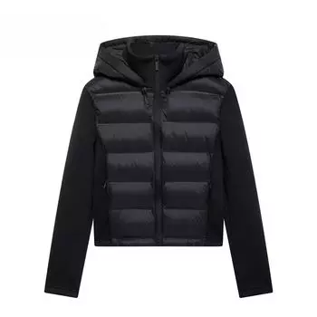 New Winter Women s Black Commuter Versatile Stand-up Collar Hooded Slim Cotton Jacket with Splicing Sleeves S чёрный