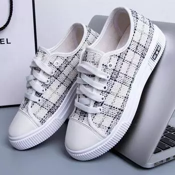 New Women s Breathable Canvas Little White Shoes Korean Edition Versatile Flat Bottom Casual Shoes Fashion Sports Running Shoes 35 чёрный