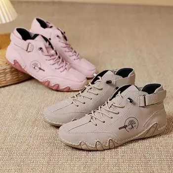 New Women s Leather Short Boots Luxury Soft Soled Casual Waterproof Ankle Boots Spring Comfortable Casual Walking Shoes 37-43 37 розовый