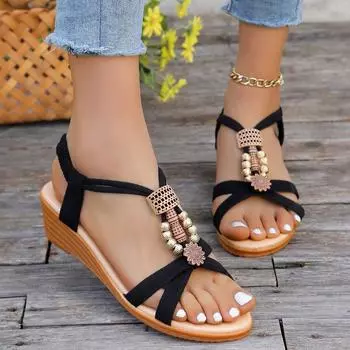 New Women s Wedge Sandals New Ankle Buckle Anti-Slip Roman Shoes Women s Fashion Platform Sandals Sandalias Mujer 35 бежевый