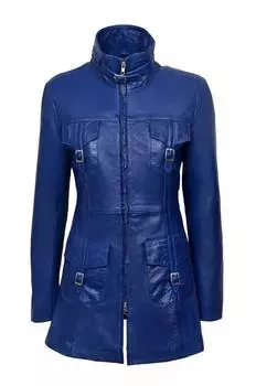 New Women Trench Coat Blue Handmade Leather Lambskin Genuine Stylish Casual Fit S синий