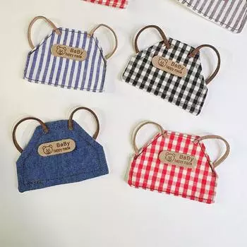 New Wool Doll Diy Retro Denim Apron Doll Clothes Mini Doll Plaid Striped Apron Toy A5