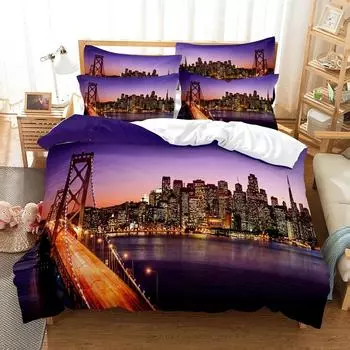 New York Duvet Cover NYC Bedding Set Printed Duvet Cover Comfortable Breathable Luxury Cotton Quilt Pillowcase Single KingQueen EU single(135x200cm)