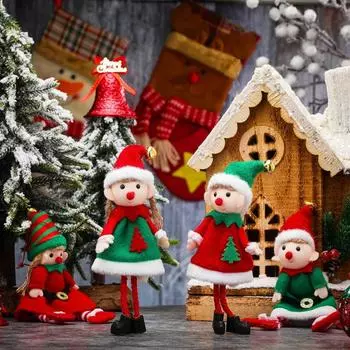 Newest Christmas Elves Stuffed Plush Dolls Hanging Ornaments Xmas Tree Decor Cute Boy Girl Elf Pendant Kids Gifts New Year Noel