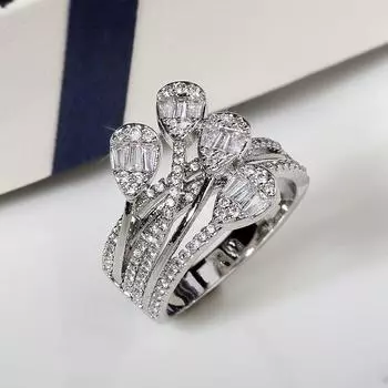 Нежные кольца принцессы с кубическим цирконием, серебро 925 пробы, женские модные свадебные кольца с геометрическим рисунком, вечерние обручальные кольца 6 белый