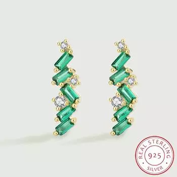 Нежные серебряные серьги 925 пробы для женщин, нерегулярные серебряные серьги с зеленым цирконом, модное банкетное кольцо, подарок на день рождения, ювелирные изделия из стерлингового серебра золотой