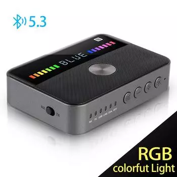 NFC аудио приемник передатчик RGB цветной свет беспроводной адаптер 3.5 мм AUX RCA коаксиальный оптический Bluetooth 5.3 USB автомобильные аксессуары ЦАП преобразователь Black