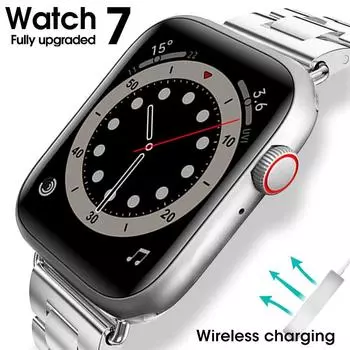 NFC Smartwatch Мужчины Женщины Смарт-часы Беспроводное зарядное устройство Bluetooth Вызов Пользовательский циферблат Лучше, чем пульсометр Фитнес-трекер для SmartWatch Series 7 watch7