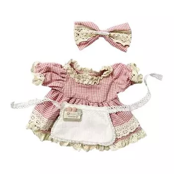 niannyyhouse 30cm stuffed animal costume, check pattern, maid uniform set, headwear, apron, dress, changeable clothes, bear clothing, accessories
