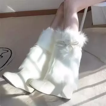Niche design fluffy boots women s 2024 autumn and winter new round head cute strap fluffy boots medium tube snow boots 36