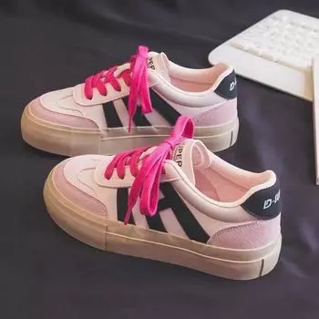 Niche design leather sneakers women s 2024 spring original small fragrant style versatile German training board shoes platform white shoes 35 розовый
