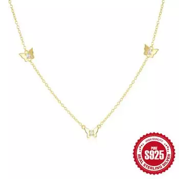 Niche Design S925 Sterling Silver Simple Tassel Butterfly Super Fairy Collarbone Chain Necklace Female Necklace 925 Silver золотой