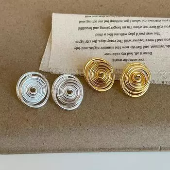 Niche Design Sense Mosquito Coil Disc Line Winding Metal Stud Earrings Women s Personality Unique Texture Universal Earrings